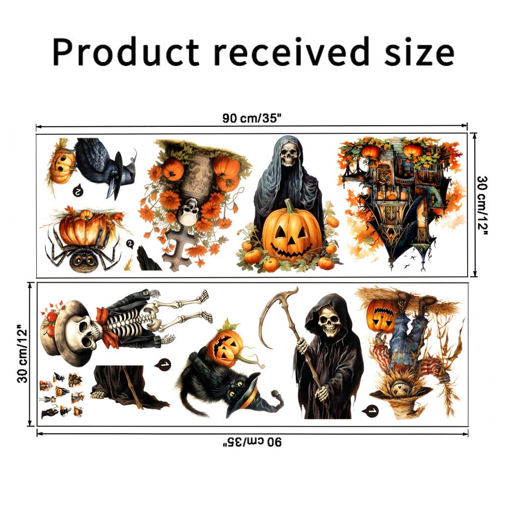 Mirabuy Halloween Wall Stickers Witch Bats Pumpkin Crow Spooky Castle Scarecrow Wall Decals for Halloween Decorations, MB-Halloween-Sticker-1