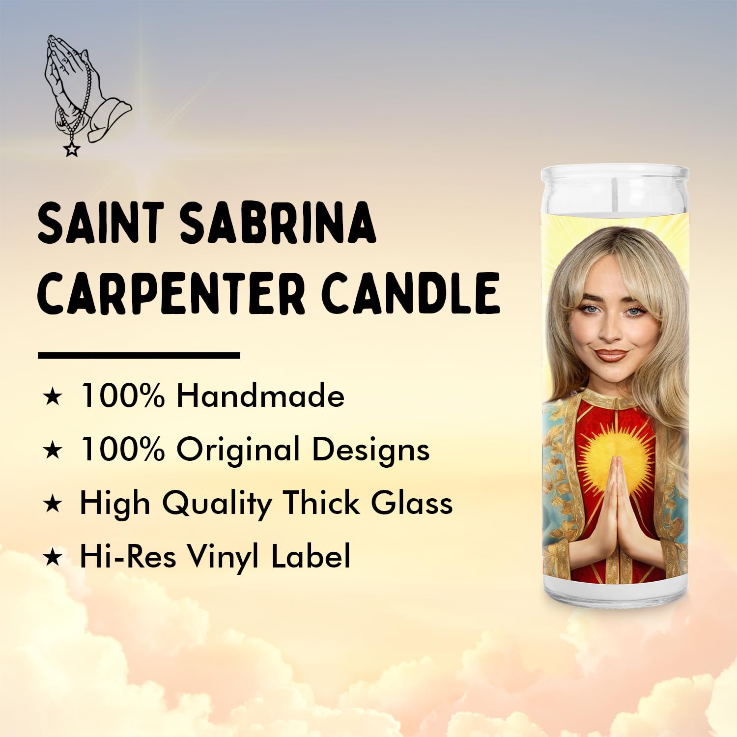 Sabrina Celebrity Prayer Candle - Funny Saint Candle - Novelty Votive Candles - Handmade in USA - Celeb Novelty Pop Music Gift