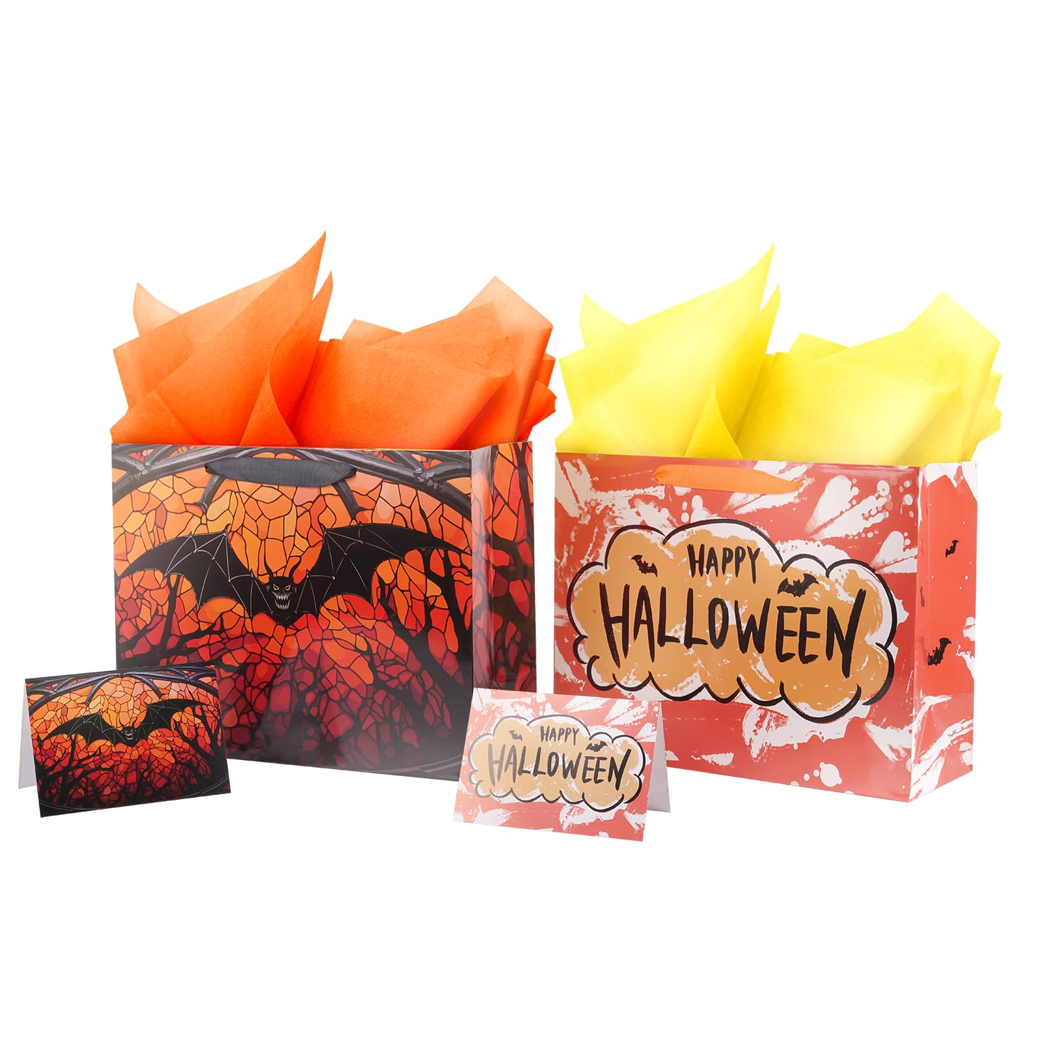 Linelglobal Halloween Bag with Wrapping Paper for Gift Wrapping, Kid Trick or Treat Bat 12.6" 2 Pack