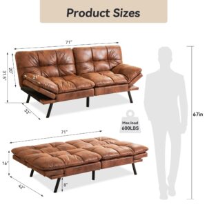 AMICLIBER Memory Foam Faux Leather Futon Sofa Bed Couch,Convertible Futon Sofa Couch,Loveseat Sleeper Sofa Bed,Small Splitback Modern Sofa Bed for Living Room,Office,Apartment,Brown