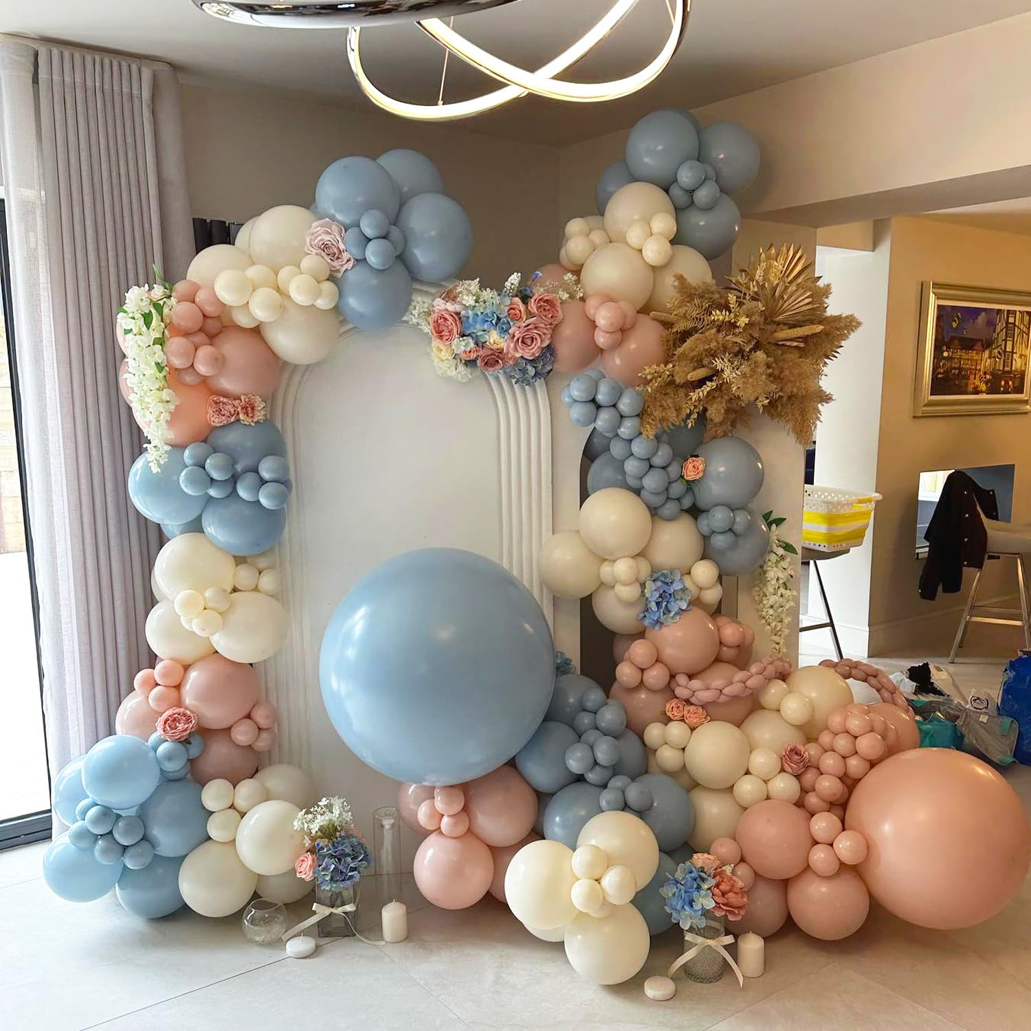 Gender Reveal Decorations,154pcs Pink Blue White Balloon Arch Garland Kit,Dusty Pink Dusty Blue White Sand Balloons For Boho Gender Reveal Oh Baby Shower Bear Birthday Party Decoration