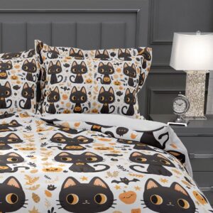 Lokaluo 3D Printed Duvet Cover Twin Size Pumpkin Lights Ghost Cat Star Bat Twin Duvet Cover Set for Kids Adults Ghost Festival Themed Bedding Sets Halloween 3 Pcs Comforter Cover with 2 Pillowcases