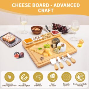 Large Charcuterie Boards, Cheese Boards and Knife Set, Bamboo Wine Meat Cheese Tray Platter, Charcuterie Platter Cheese Trays, Unique Housewarming/Wedding/Bridal Shower Gifts for Couple