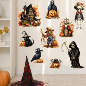 Mirabuy Halloween Wall Stickers Witch Bats Pumpkin Crow Spooky Castle Scarecrow Wall Decals for Halloween Decorations, MB-Halloween-Sticker-1