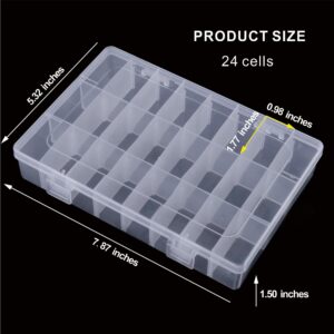 LZLMQSSA 24 Grids Transparent Plastic Organizer Box With Dividers, Adjustable Compartment Plastic Craft Storage Container, Small Parts Storage Box, Small Tool Organizer Storage Box（4 Pack）