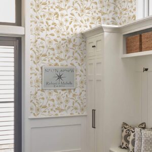 Heroad Brand Floral Peel and Stick Wallpaper Boho Contact Paper White and Gold Leaf Wallpaper Clearance Peel and Stick Wallpaper for Cabinets Shelf Liner Vinyl Roll Self Adhesive 78.7"x17.3"