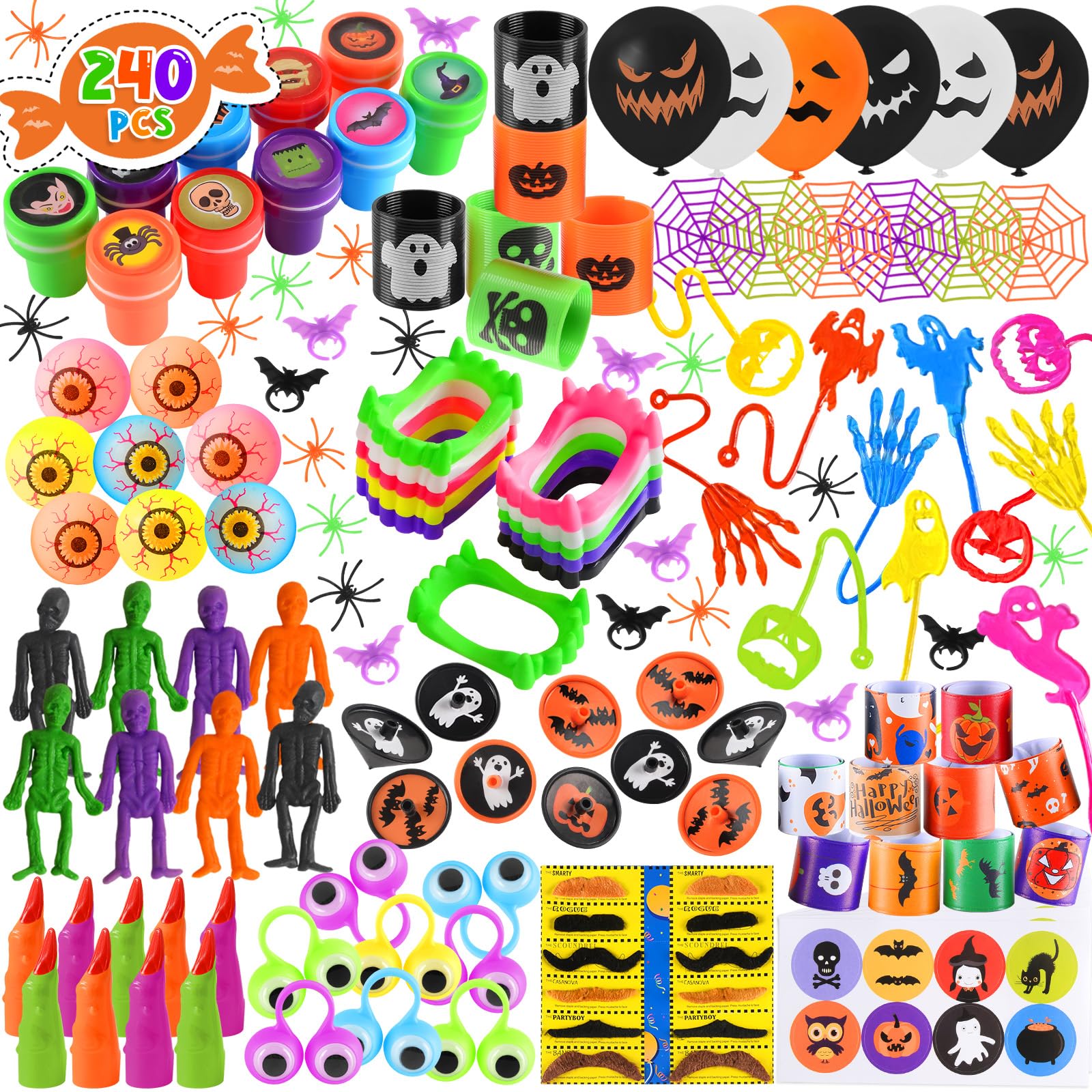 YEGEER Halloween Party Favors, 240 PCS Halloween Toys Bulk for Kids, Halloween Goodie Bag Stuffers Fillers, Trick or Treat Gifts Exchange, School Classroom Carnival Game Prizes Toys Set