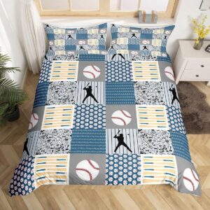 exsanlieay splice duvet cover queen size baseball queen size bedding set skin-friendly, quilt cover 90"x90" with 2 pillow sham 20"x26" - zipper closure and corner ties for kids teens adult