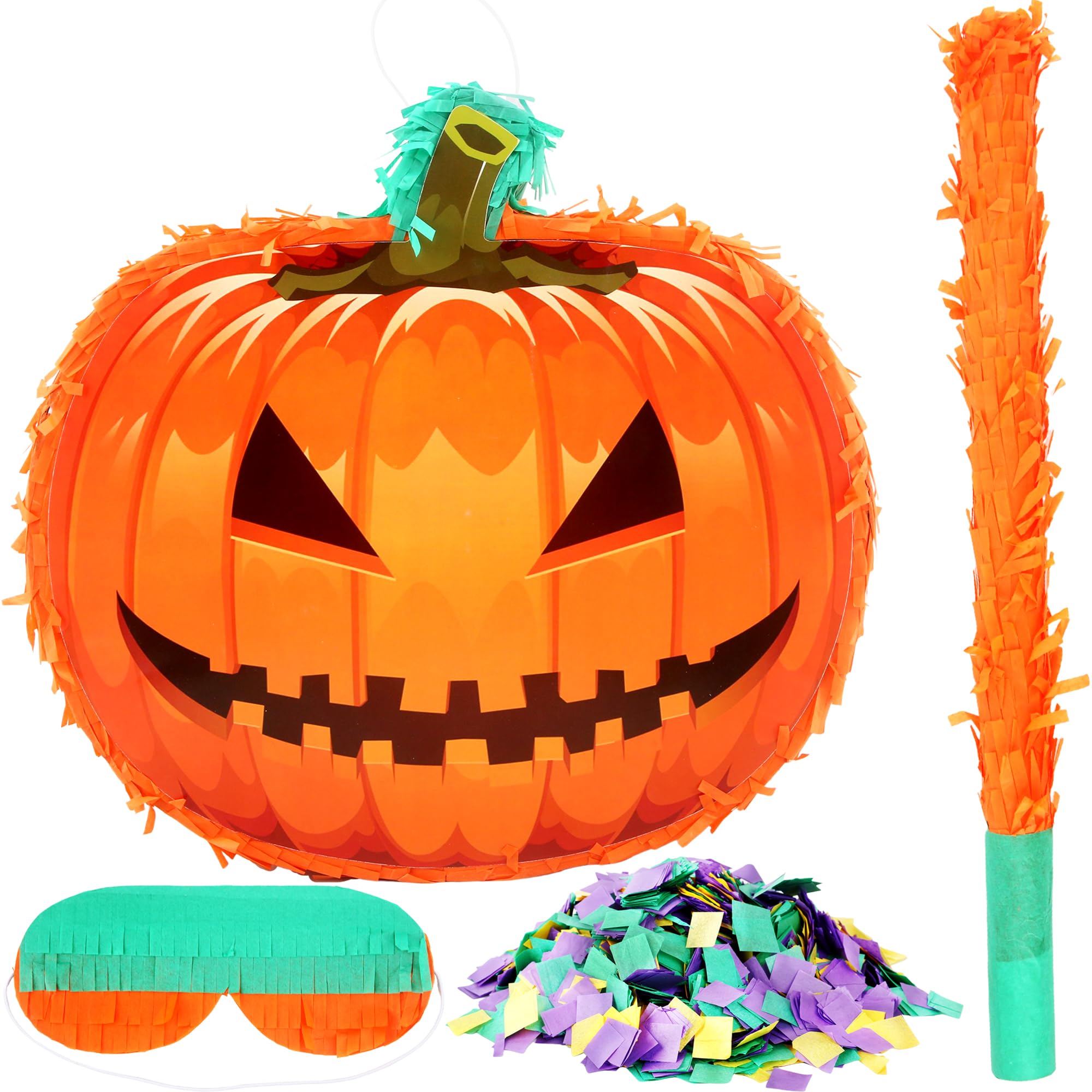 Halloween Pumpkin Pinata with Pinata Stick Confetti Blindfold Halloween Hanging Pinata for Halloween Birthday Party Supplies Photo Prop