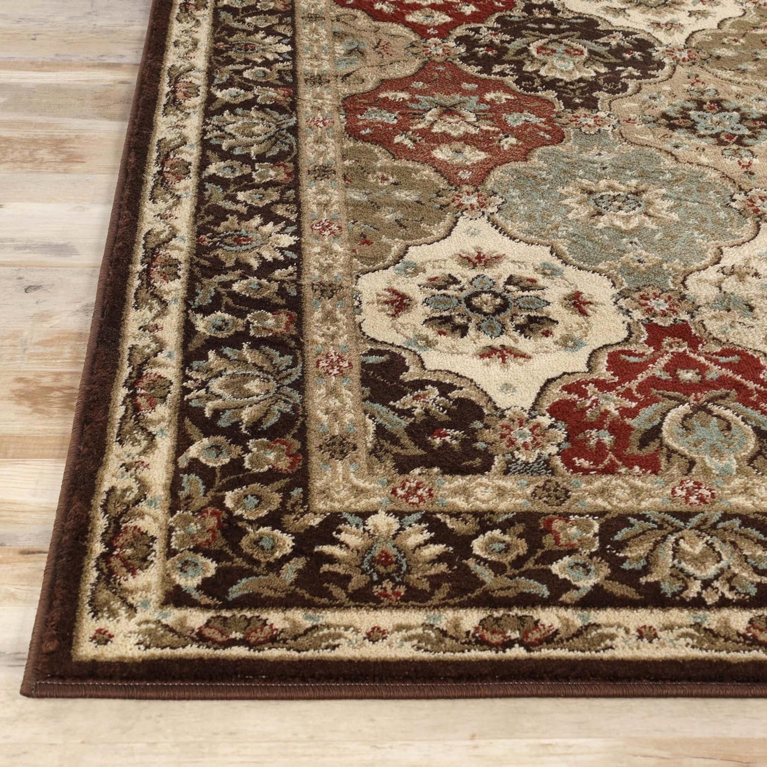 Superior Indoor Area Rug, Floor Decor, For Kids, Pets, Bedroom, Entryway, Hallway, Office, Living Room, Dining, Plush Carpet Cover, Traditional Floral Classic, Palmyra Collection, 12' x 15', Chocolate