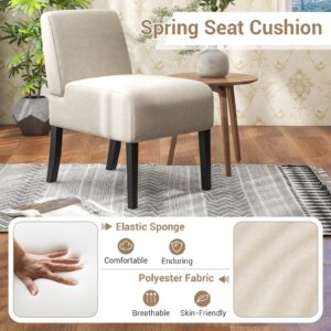 Giantex Armless Accent Chair Set of 2, Upholstered Living Room Chair with Rubber Wood Legs, Modern Slipper Side Chair, Reading Chair for Living Room, Bedroom, Waiting Room, Office, Small Spaces, Beige