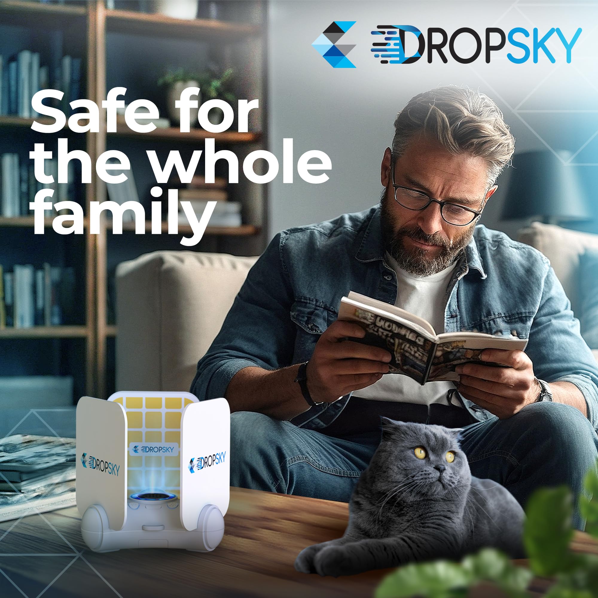 Dropsky 360 Portable Flying Insect Trap, Gnat Traps for House Indoor & Outdoor- Higher Coverage Blue Light Fly Trap- Get Rid of Flies- Safe for Pets & Kids- Fly Trap + 3 Glue Cards+ USB+Cable Charger​