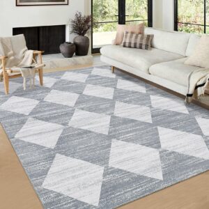 COZYLOOM 9x12 Area Rug Washable Rugs for Bedroom Office Nursery Geometric Checkered Accent Rugs Modern Trellis Living Room Rug Distressed Neutral Soft Rug Non Slip Farmhouse Floor Cover Grey