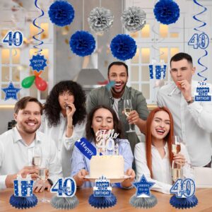 Crenics 40th Birthday Decorations for Men Women - Blue Back in 1984 Birthday Backdrop, 40th Birthday Banner, Hanging Swirls, Honeycomb, Sash and Cake Topper for 1984 Birthday Decorations