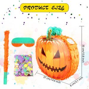 Halloween Pumpkin Pinata with Pinata Stick Confetti Blindfold Halloween Hanging Pinata for Halloween Birthday Party Supplies Photo Prop