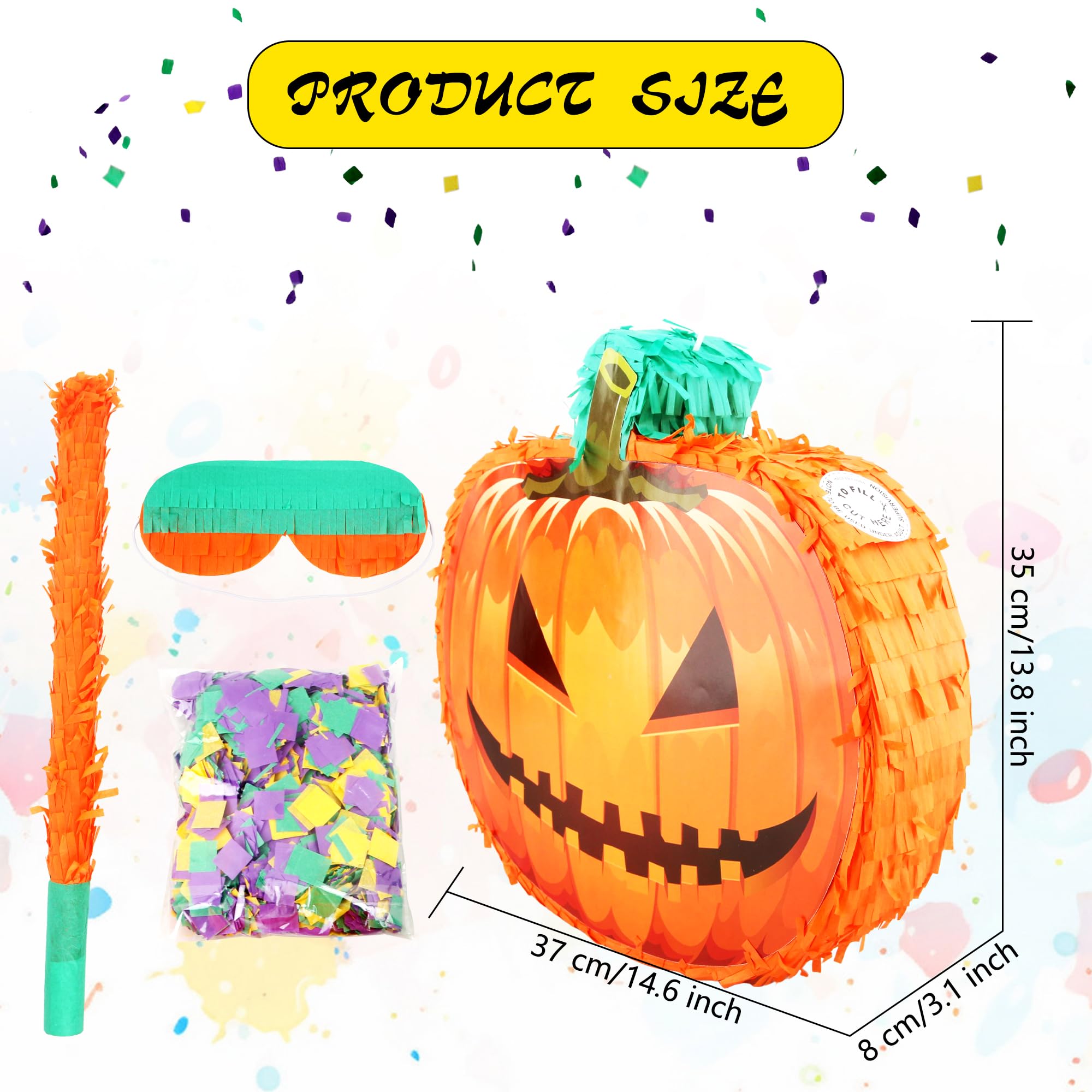 Halloween Pumpkin Pinata with Pinata Stick Confetti Blindfold Halloween Hanging Pinata for Halloween Birthday Party Supplies Photo Prop