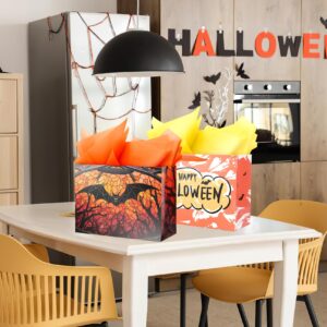 Linelglobal Halloween Bag with Wrapping Paper for Gift Wrapping, Kid Trick or Treat Bat 12.6" 2 Pack