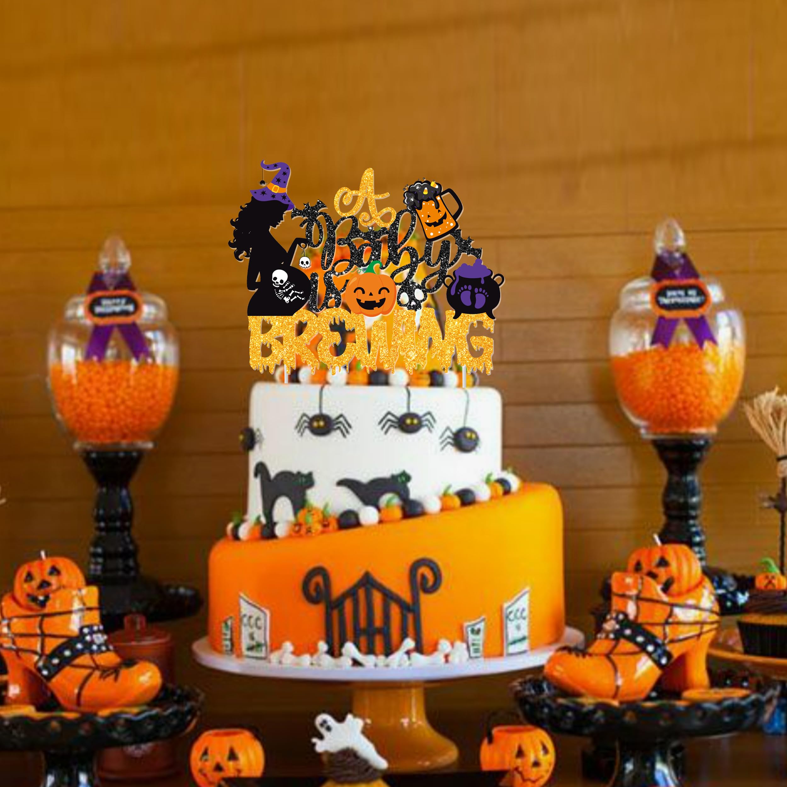 Halloween A Baby is Brewing Cake Topper Halloween Baby Shower Decoration Baby Brew Halloween Party Cake Topper Decoration for Halloween Theme Newborn Gender Reveal Party Supplies