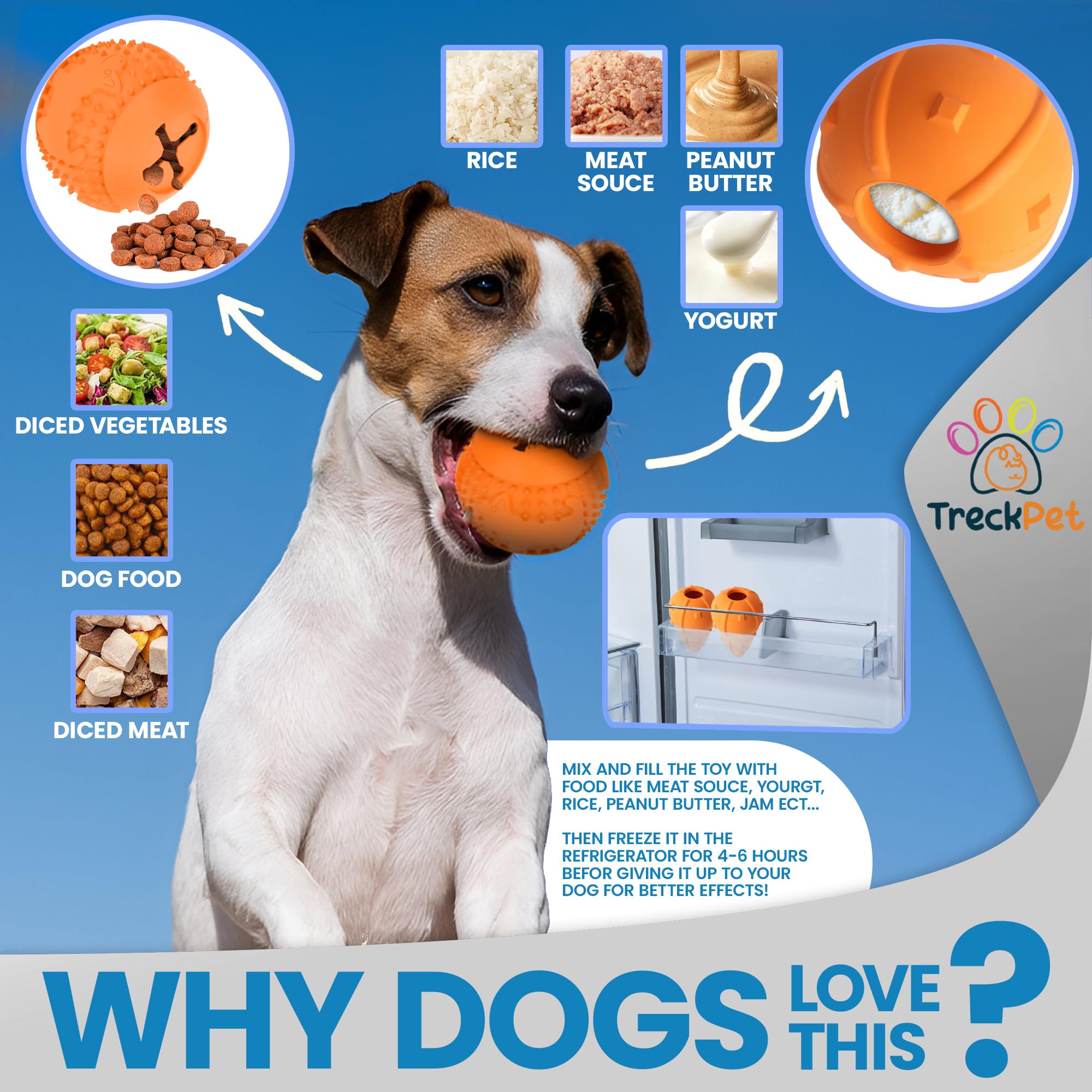 TRECKPET Dog Enrichment Toys Bundle-Dog Treat Toy & Dog Treat Ball-Quality Stuffable Dog Toy-Interactive Dog Treat Dispenser Toy and Durable Rubber Chew Toys for Small and Medium Dogs Up to 50Lbs