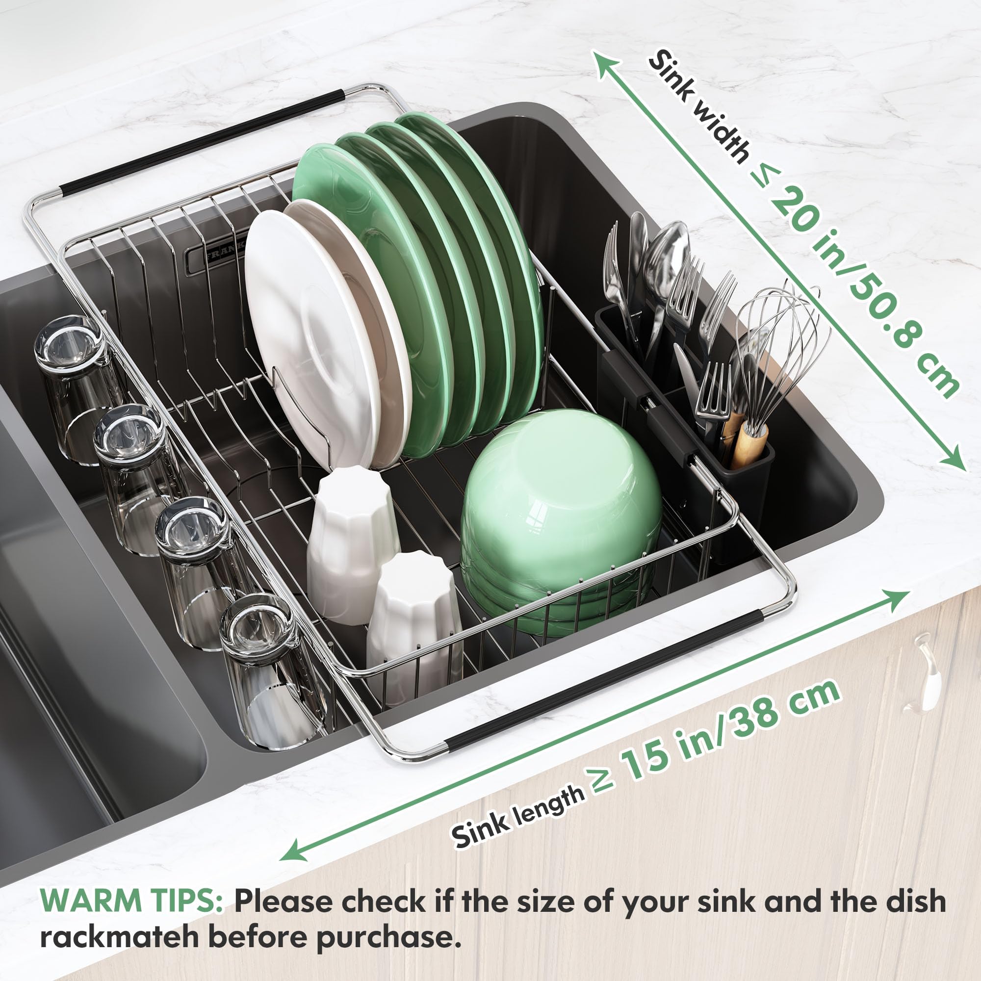 MAJALiS Dish Drying Rack in Sink - Small Dish Drainers for Kitchen Sink, Over The Sink Dish Racks with Utensil Holder, Stainless Steel Dish Rack in Sink, Silver