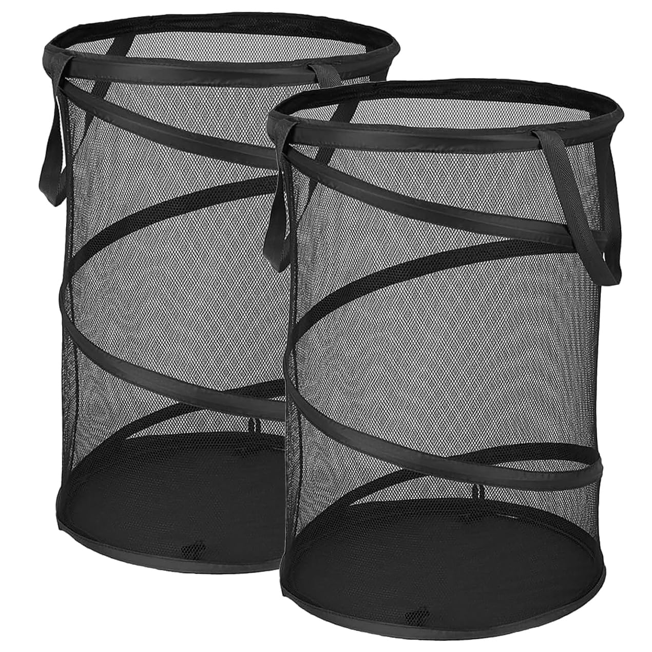 Pop Up Hamper for Laundry Mesh Collapsible Laundry Basket | Large Clothes Hamper - Black (Pack of 2)