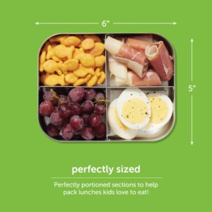 LunchBots Medium Trio II Snack Container - Divided Stainless Steel Food Container - Three Sections for Snacks On the Go - Eco-Friendly, Dishwasher Safe, BPA-Free - Stainless Lid (Aqua)