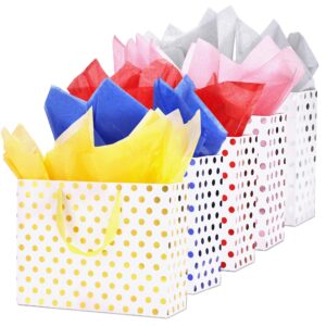 moxarysu large gift bags with handles: 5 pack 13x4.7x10.2 metallic polka dot gift bags with 15 tissue paper （5 colors）