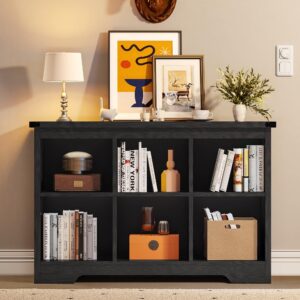 YITAHOME 6 Cube Storage Organizer Bookshelf, Horizontal Bookshelf Farmhouse Cubby Bookcase for Living Room, Bedroom, Home Office, Black