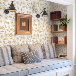 Heroad Brand Floral Peel and Stick Wallpaper Boho Contact Paper White and Gold Leaf Wallpaper Clearance Peel and Stick Wallpaper for Cabinets Shelf Liner Vinyl Roll Self Adhesive 78.7"x17.3"