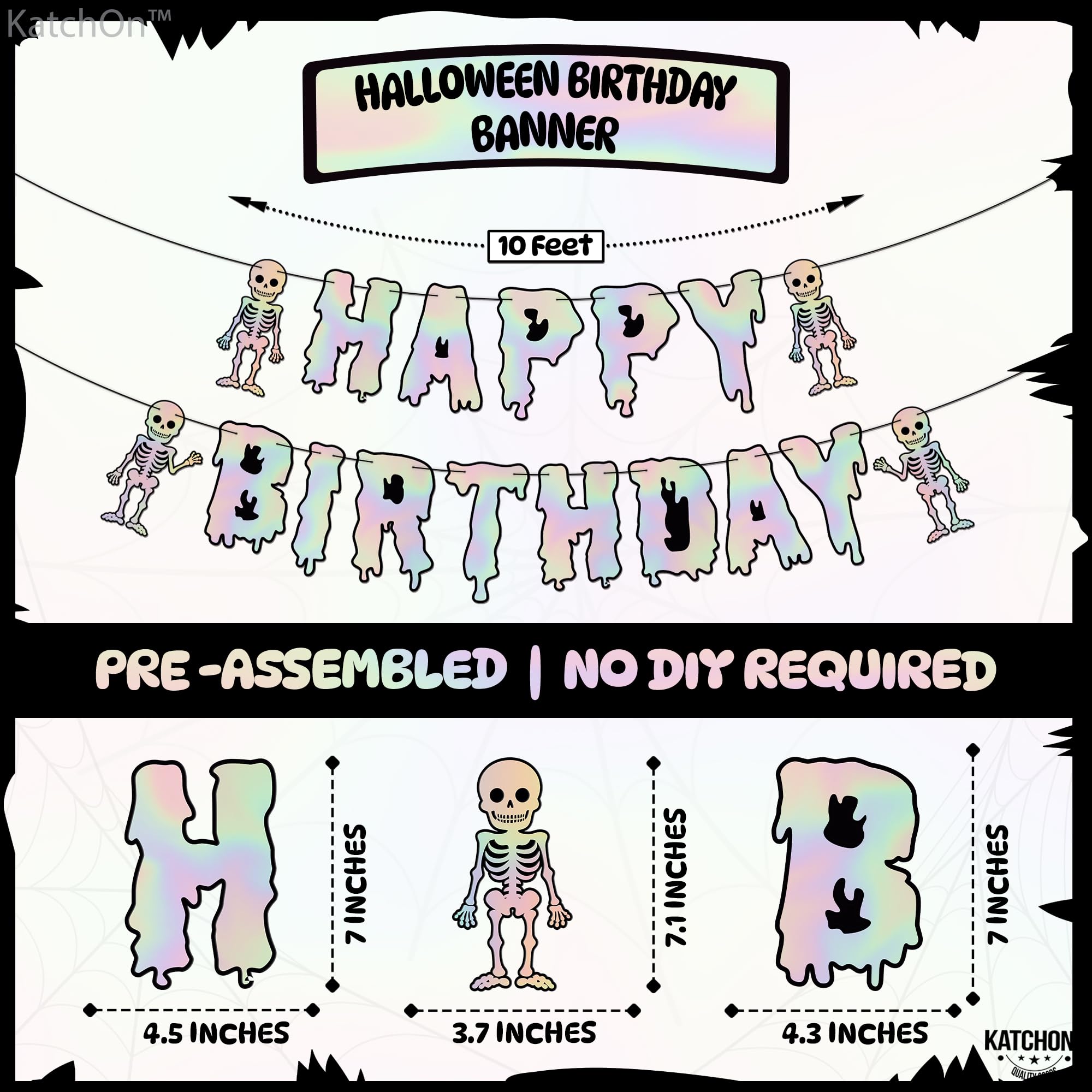 KatchOn, Iridescent Silver Halloween Birthday Banner - 10 Feet, No DIY | Halloween Happy Birthday Banner, Halloween Birthday Party Decorations | Happy Halloween Birthday Banner, Halloween Decorations