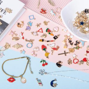 110PCS Bracelet Charms, Assorted Jewelry Making Charms, Gold Plated Enamel Charms Pendants for Necklace Bracelet Jewelry Making