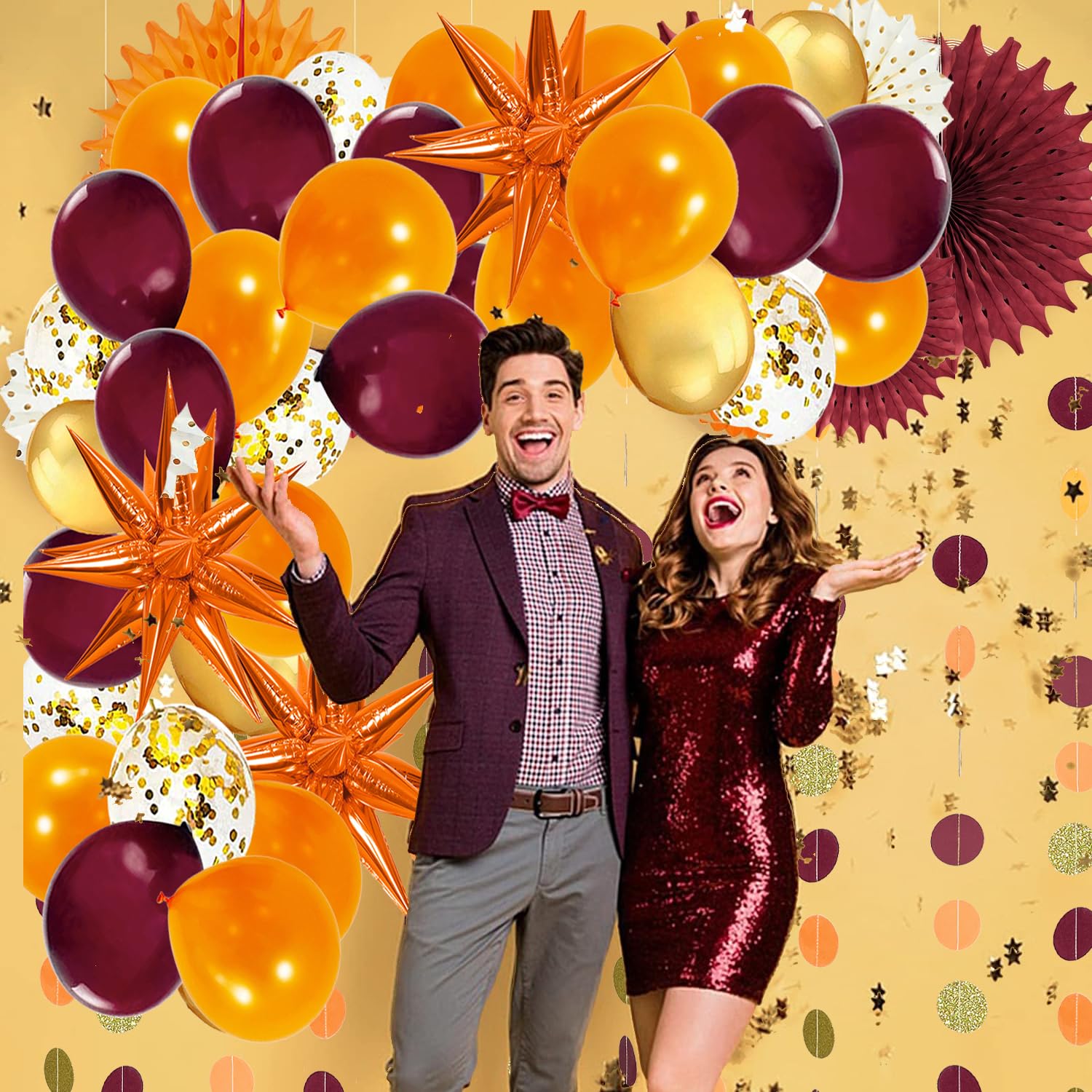 Fall Balloons/Burgundy Gold Orange Fall Bridal Shower Decorations/Thanksgiving Graduation Decorations Maroon Orange/Fall Birthday Party Burgundy/Wedding 40pcs