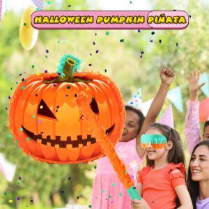 Halloween Pumpkin Pinata with Pinata Stick Confetti Blindfold Halloween Hanging Pinata for Halloween Birthday Party Supplies Photo Prop