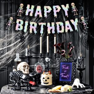 KatchOn, Iridescent Silver Halloween Birthday Banner - 10 Feet, No DIY | Halloween Happy Birthday Banner, Halloween Birthday Party Decorations | Happy Halloween Birthday Banner, Halloween Decorations