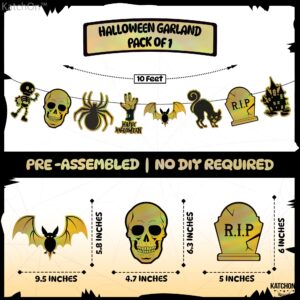 KatchOn, Iridescent Black and Gold Halloween Garland - Huge 10 Feet, No DIY | Black Garland Halloween Decor for Halloween Decorations Indoor | Halloween Skull Garland for Halloween Party Decorations