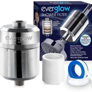 EVERGLOW High-Output Shower Filter, 100% Removes Chlorine, Moisturizes Dry Itchy Skin, Skin and Hair, Helps with Dandruff, Eczema and Vitamin C Infused and Water Softener, 4.7” - Chrome