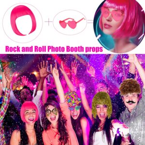 50 Pcs Rock Party Photo Booth Props Set for Adults, Funny Rock Star Party Sunglasses, Hats, Wigs, Inflatable, Photo Booth Props Kits for Graduation, Wedding, Birthday, Bachelorette and All Occasions