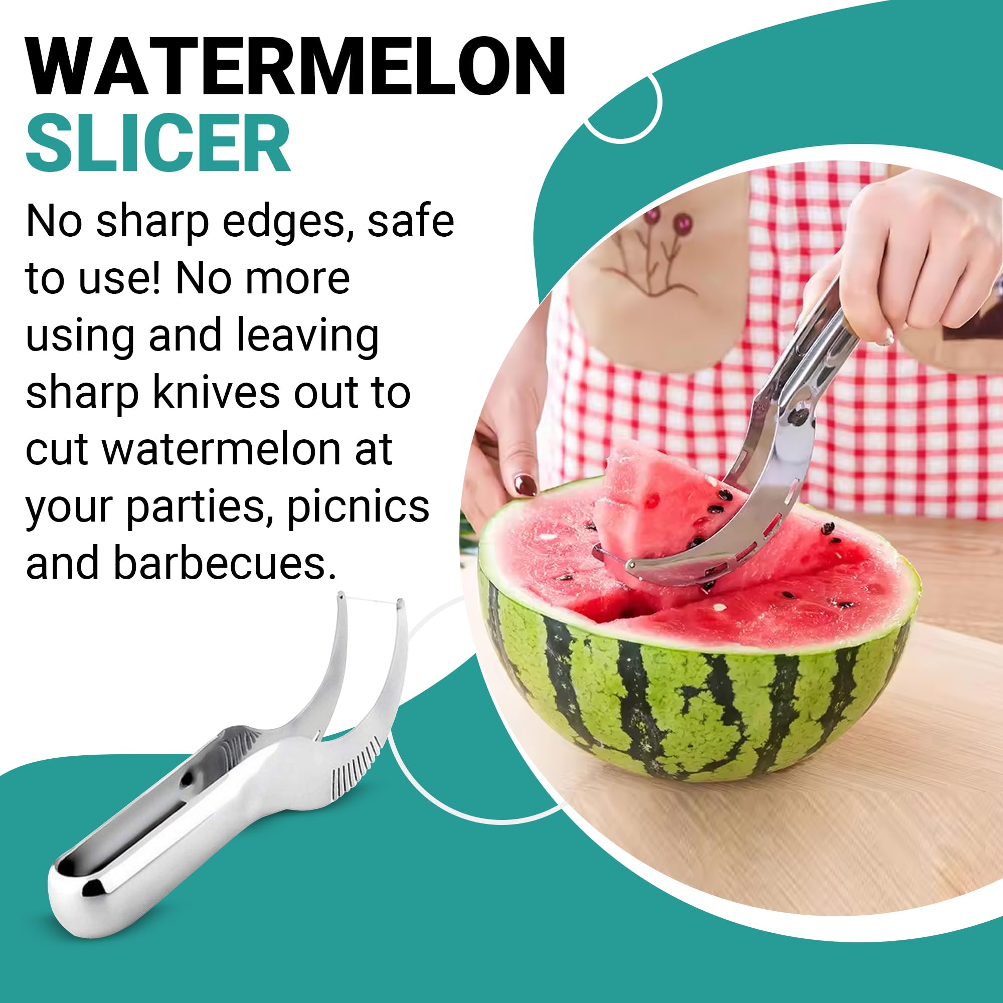 Watermelon Slicer Cutter. Stainless Steel, Sharp Blade, Ergonomic Design, Comfortable Grip, Compact Size, Save time, No Messy Cutting, Reduce Food Waste. Cantaloupe, Honeydew, even Pineapple.