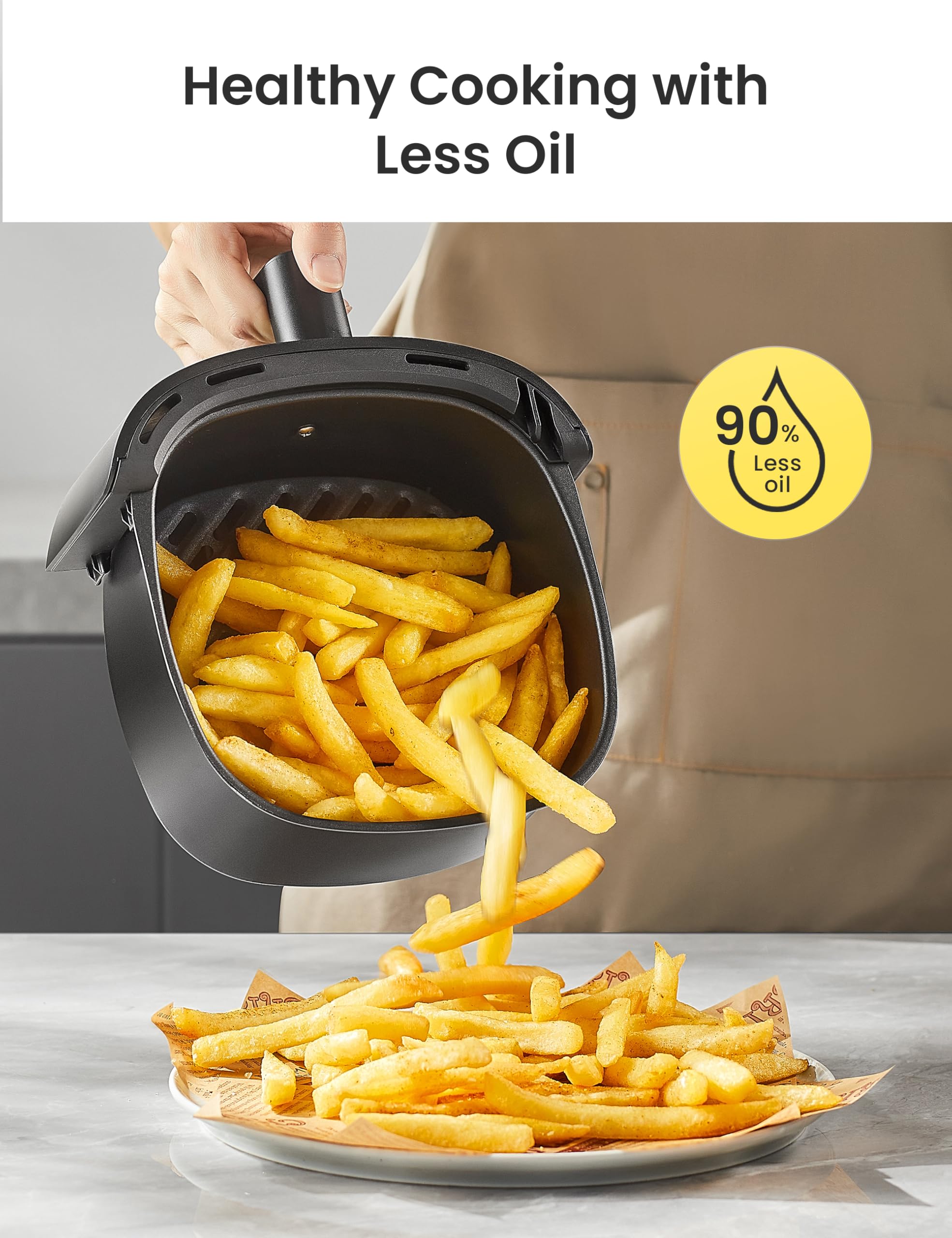 COMFEE' Compact 2.2 Quart Air Fryer with 12 Menu Options, Adjustable Timer & Temperature Control 180-400 degrees F, Dishwasher-Safe Nonstick Fry Basket with Stainless Steel Finish