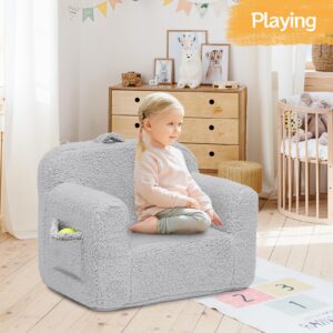 Gottkesoch Kids Chairs for Toddler, Comfy Sherpa Toddlers Chair, Kid Couch Reading Armchairs for Boys and Girls Playroom (Light Grey)