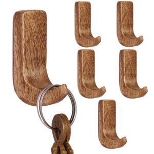 indian shelf 6 pack no damage wood wall hooks- small adhesive wall hooks- boho key decorative wall hooks for hanging- wood hangers- sticky coat hooks wall mount- towel hooks for bathroom wall mounted