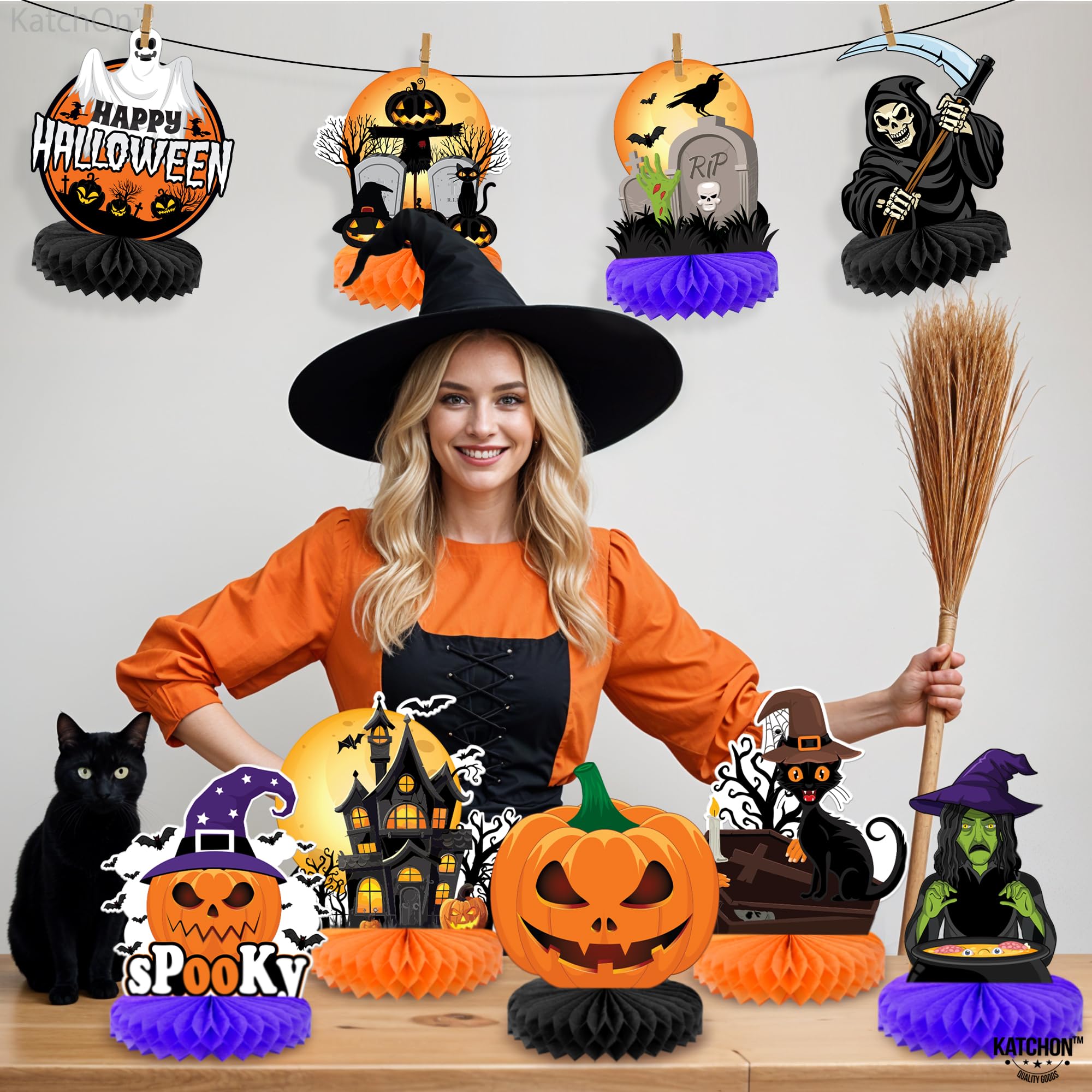 KatchOn, Scary Halloween Centerpieces - Pack of 12 | Halloween Table Centerpieces, Halloween Table Decor | Halloween Honeycomb Decorations for Halloween Decorations | Halloween Centerpieces for Tables