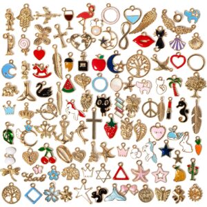 110pcs bracelet charms, assorted jewelry making charms, gold plated enamel charms pendants for necklace bracelet jewelry making