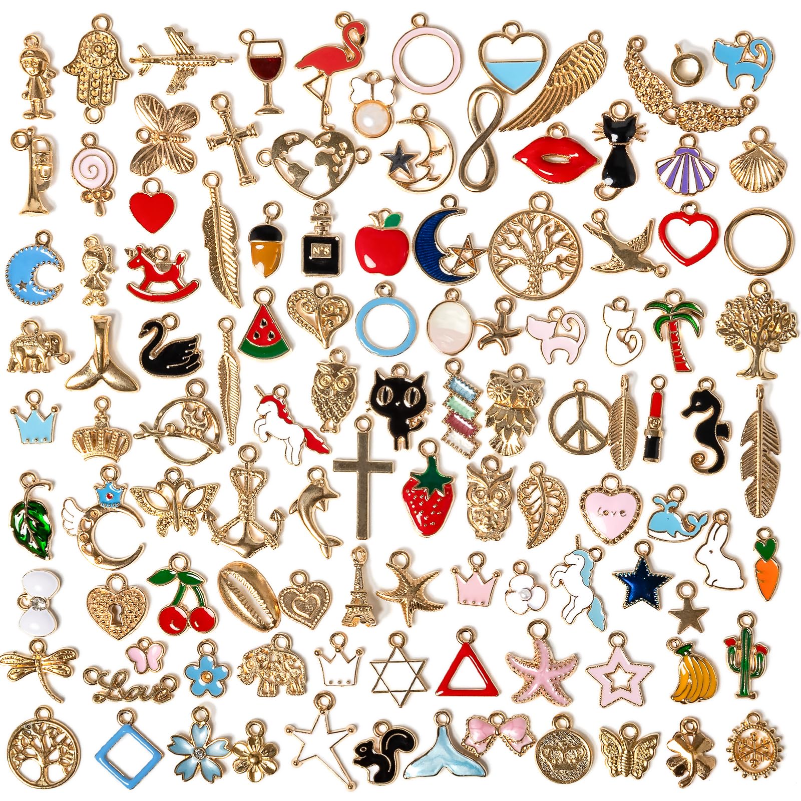 110PCS Bracelet Charms, Assorted Jewelry Making Charms, Gold Plated Enamel Charms Pendants for Necklace Bracelet Jewelry Making