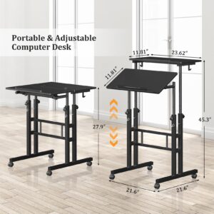 Small Standing Desk with Wheels, Stand Up Desk, Mobile Desk, Portable Standing Desk on Wheels, Standing Desk for Walking Pad, Rolling Desk Adjustable Height, Rolling Computer Desk, Tall Desk on Wheels