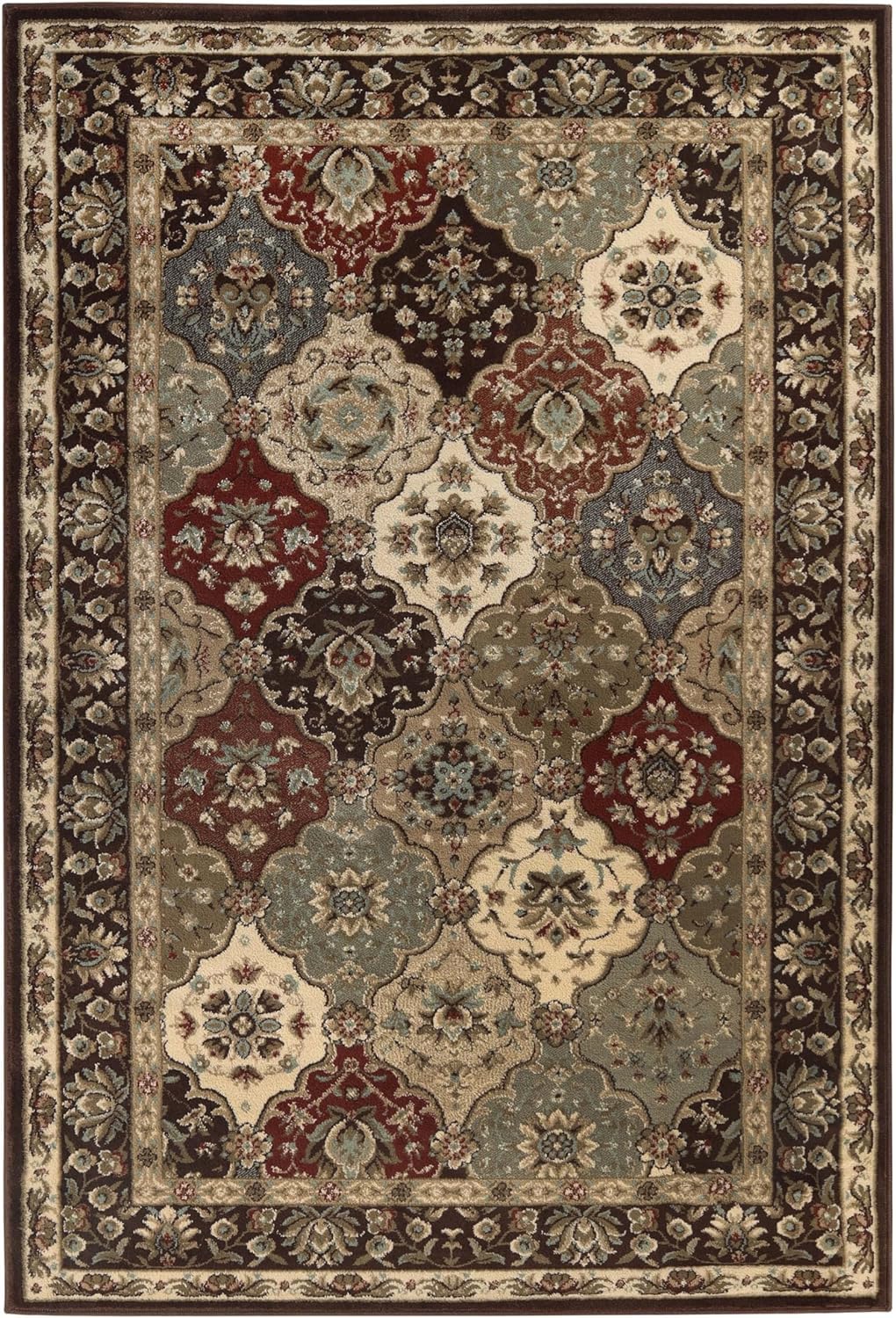 Superior Indoor Area Rug, Floor Decor, For Kids, Pets, Bedroom, Entryway, Hallway, Office, Living Room, Dining, Plush Carpet Cover, Traditional Floral Classic, Palmyra Collection, 12' x 15', Chocolate