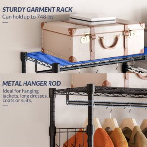 BELLEZE Over The Washer and Dryer Clothes Drying Rack, Laundry Room Organization Storage Rack with Adjustable Shelves, Hooks and Drawers, Space Saver Closet Rack for Living Room