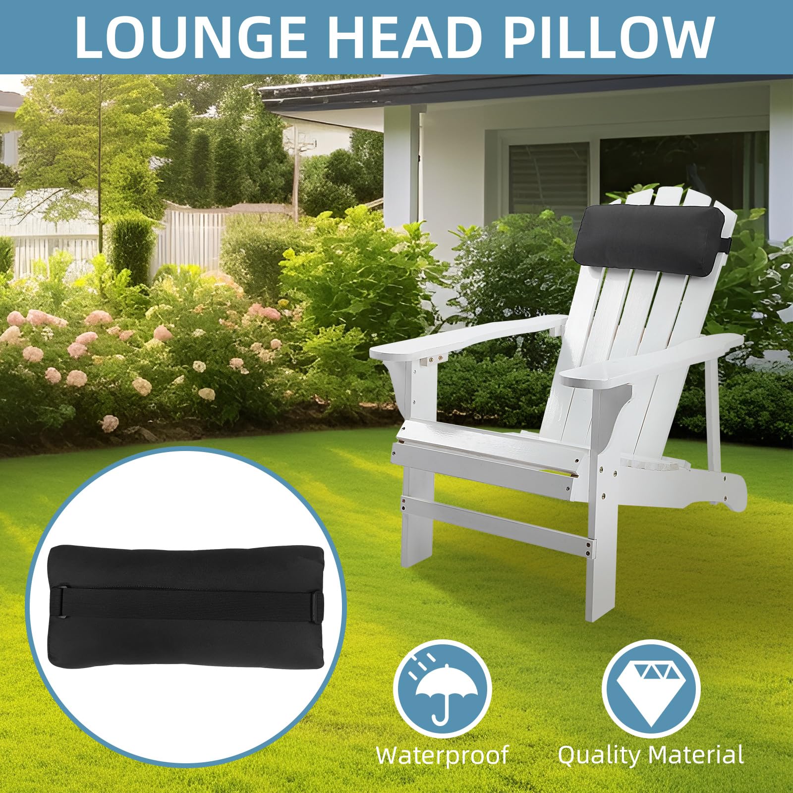 Rasugarlary Patio Chaise Head Pillow, Pack of 4 Black Headrest Pillows with Elastic Band Outdoor Water Resistant Pillow for Patio Garden Pool Patio Chairs