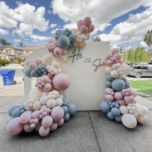 Gender Reveal Decorations,154pcs Pink Blue White Balloon Arch Garland Kit,Dusty Pink Dusty Blue White Sand Balloons For Boho Gender Reveal Oh Baby Shower Bear Birthday Party Decoration