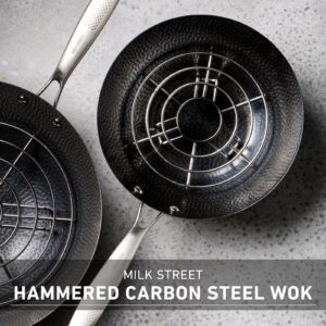 Milk Street 3-Piece 13-Inch Wok Body, Hammered Carbon Steel Flat Bottom Wok, Ideal for Stovetop Cooking